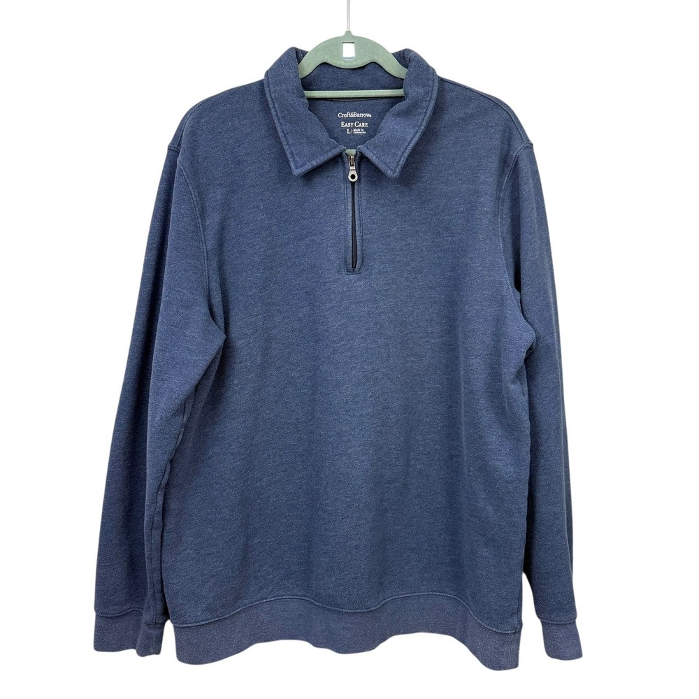 Croft & Barrow Men's Size L Easy Care Heather Blue Quarter-Zip Pullover Sweater